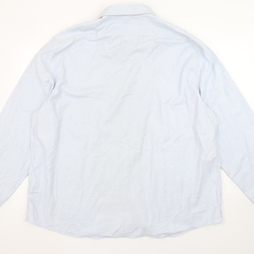 Marks and Spencer Men's Blue Regular Fit Stretch Cotton Button-Up Shirt 3XL