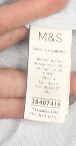 Marks and Spencer Men's Blue Regular Fit Stretch Cotton Button-Up Shirt 3XL