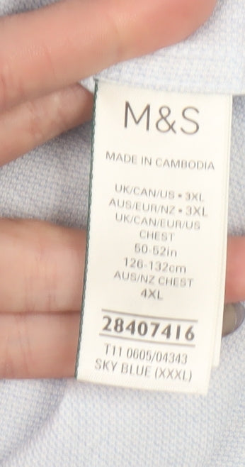 Marks and Spencer Men's Blue Regular Fit Stretch Cotton Button-Up Shirt 3XL