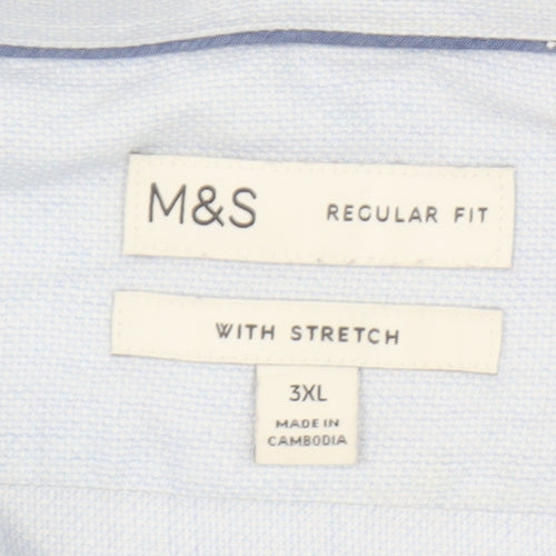 Marks and Spencer Men's Blue Regular Fit Stretch Cotton Button-Up Shirt 3XL