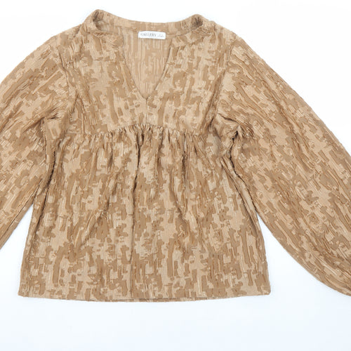 Gallery Women’s Beige V-Neck Tunic Blouse Long Sleeve Size S