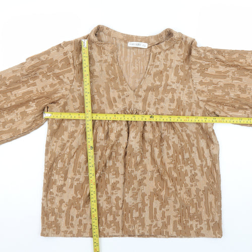 Gallery Women’s Beige V-Neck Tunic Blouse Long Sleeve Size S
