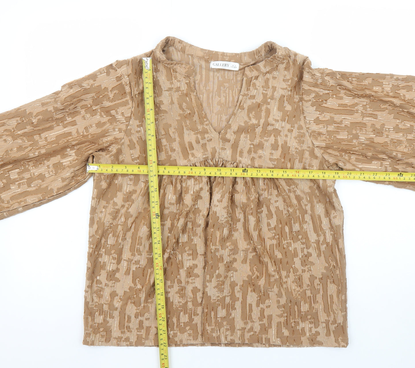 Gallery Women’s Beige V-Neck Tunic Blouse Long Sleeve Size S
