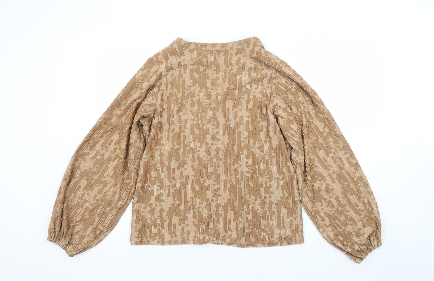Gallery Women’s Beige V-Neck Tunic Blouse Long Sleeve Size S