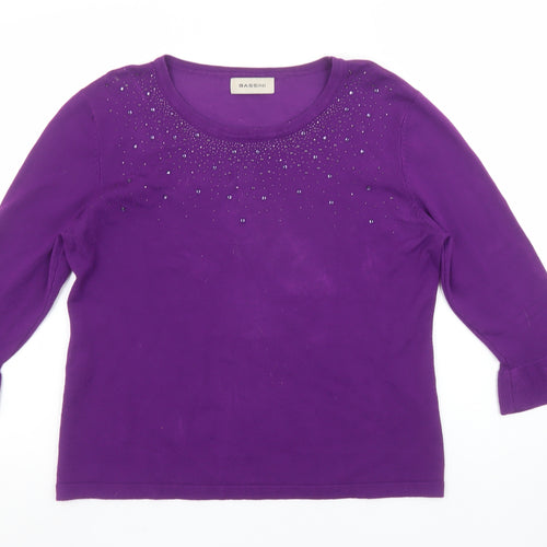 Bassini Women Purple Beaded 3/4 Sleeve Pullover Jumper M/L