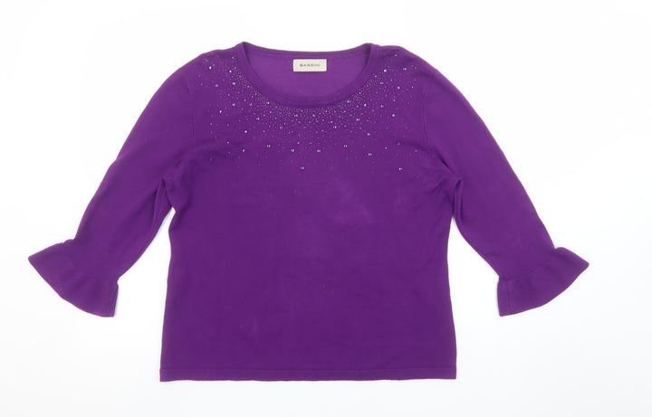 Bassini Women Purple Beaded 3/4 Sleeve Pullover Jumper M/L