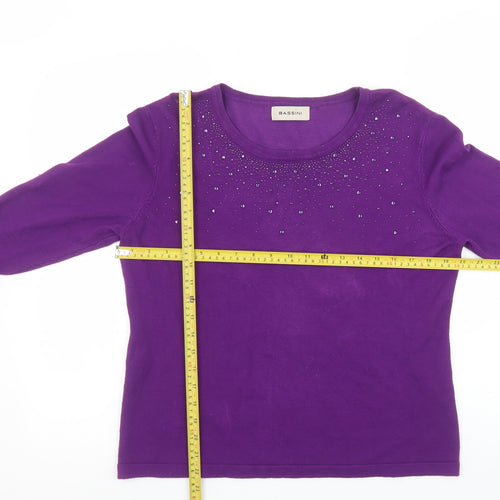 Bassini Women Purple Beaded 3/4 Sleeve Pullover Jumper M/L