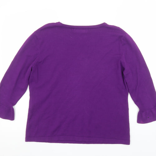 Bassini Women Purple Beaded 3/4 Sleeve Pullover Jumper M/L