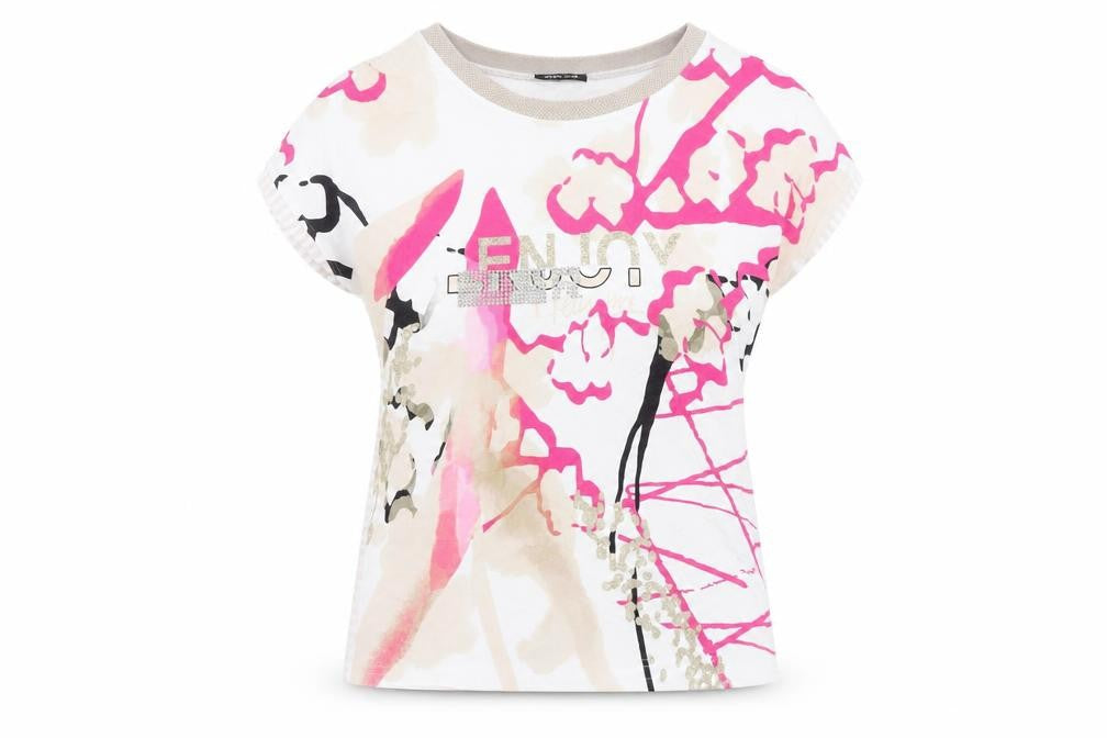 Front view of Frank Walder women’s multicoloured short sleeve sequin viscose t-shirt, size UK 14