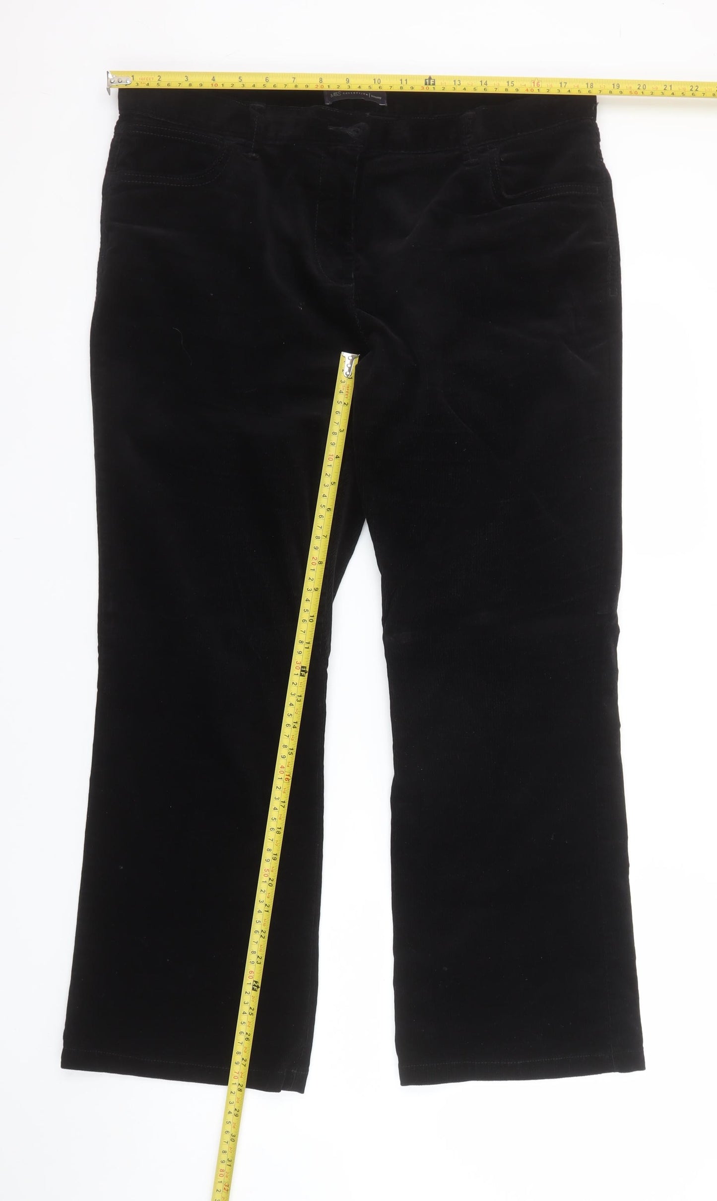 Marks and Spencer Women’s Black Corduroy Trousers Size 16 Short Stretch