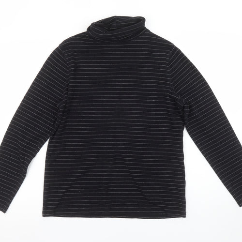 Liz Claiborne Womens Black Striped Roll Neck Long Sleeve Top L