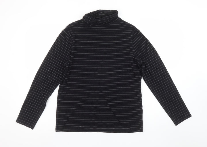 Liz Claiborne Womens Black Striped Roll Neck Long Sleeve Top L