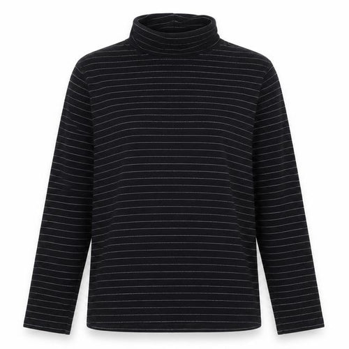 Liz Claiborne Womens Black Striped Roll Neck Long Sleeve Top L