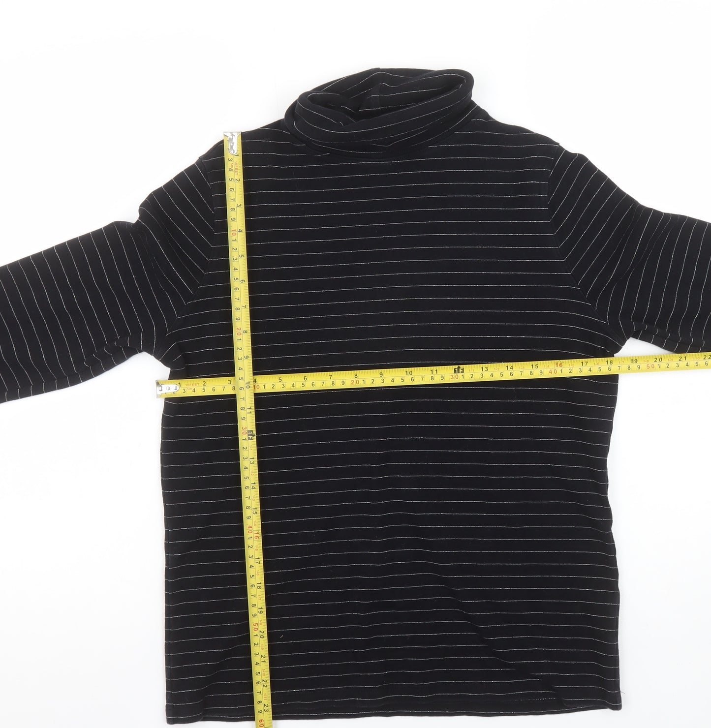 Liz Claiborne Womens Black Striped Roll Neck Long Sleeve Top L