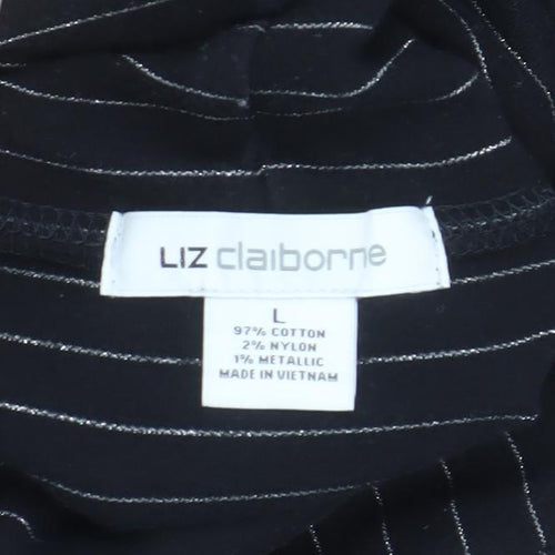 Liz Claiborne Womens Black Striped Roll Neck Long Sleeve Top L