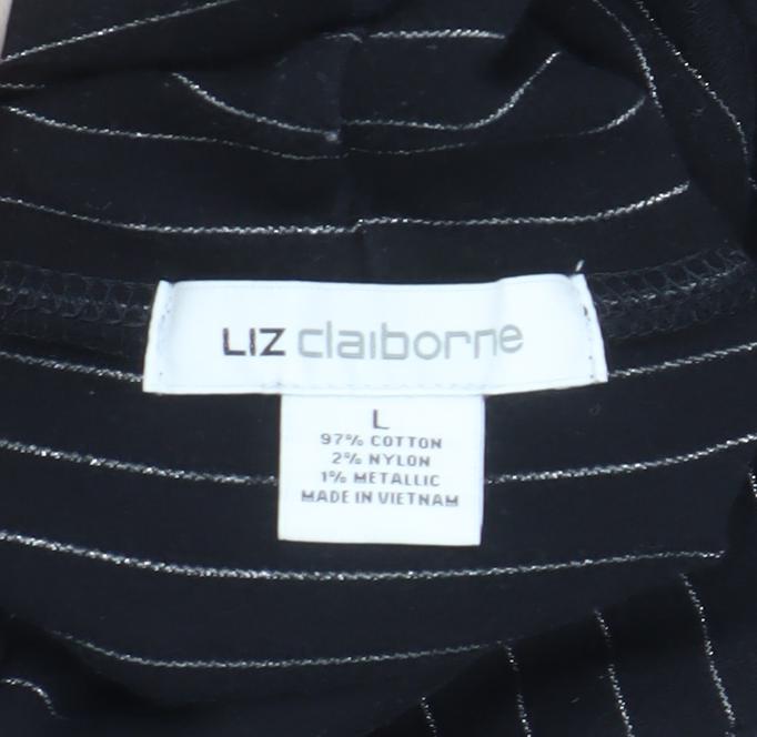 Liz Claiborne Womens Black Striped Roll Neck Long Sleeve Top L