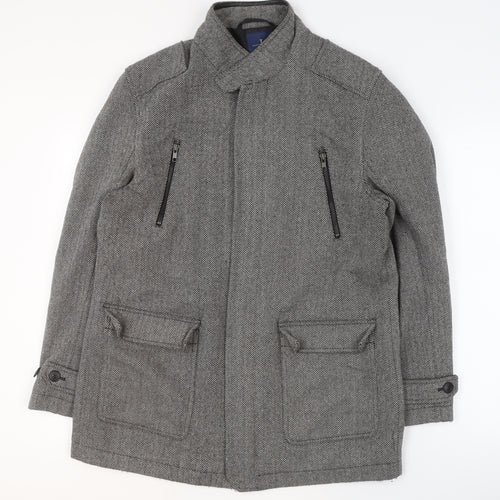 Jasper Conran Men's Grey Wool Blend Herringbone Mid-Length Jacket M