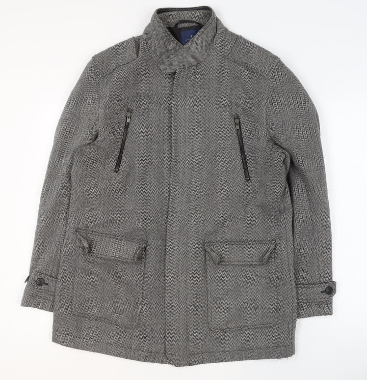 Jasper Conran Men's Grey Wool Blend Herringbone Mid-Length Jacket M