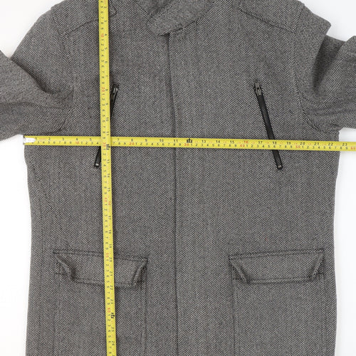 Jasper Conran Men's Grey Wool Blend Herringbone Mid-Length Jacket M