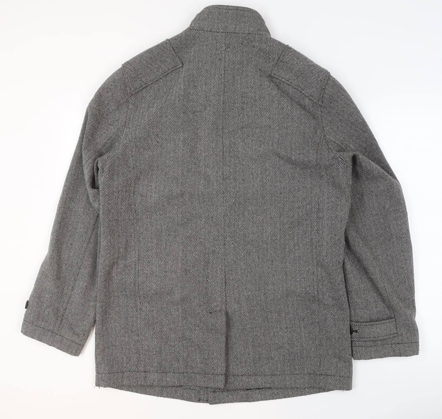 Jasper Conran Men's Grey Wool Blend Herringbone Mid-Length Jacket M