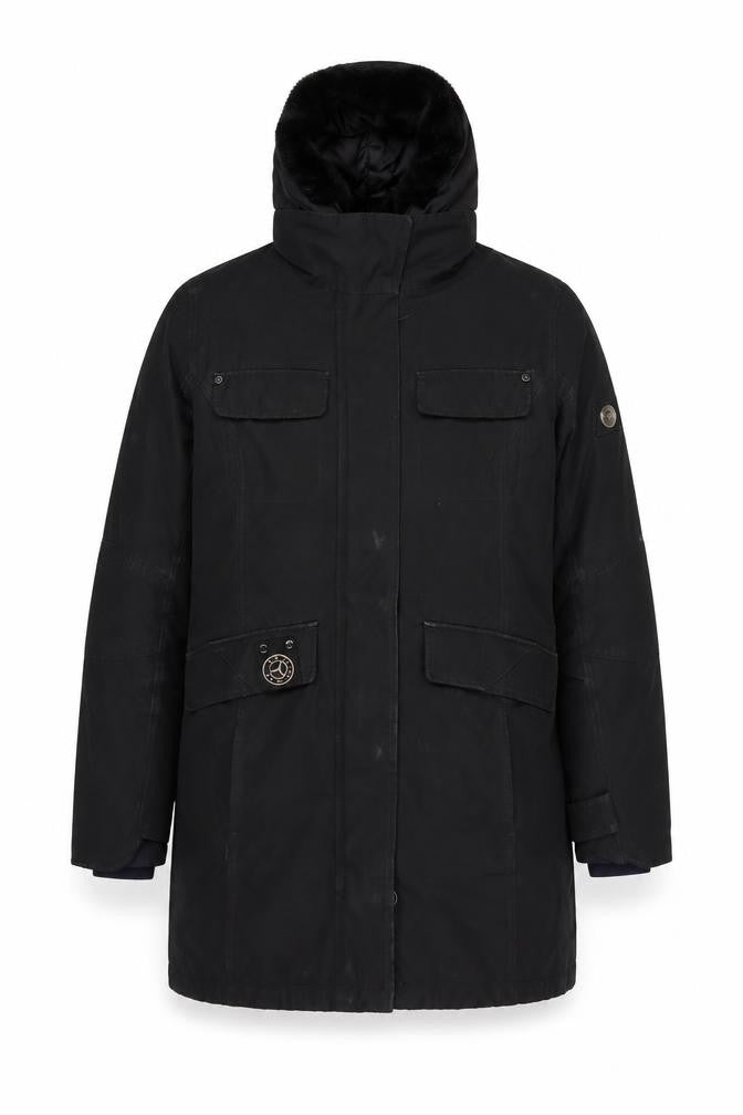 Front view of Sailors & Brides Men's Black Parka Coat S Hooded Lined Winter Jacket