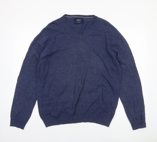 Charles Tyrwhitt Men Blue L V-Neck Cotton Cashmere Jumper