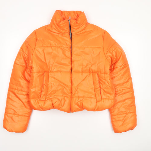 Rising Womens Orange Cropped Puffer Jacket Size L Winter Coat