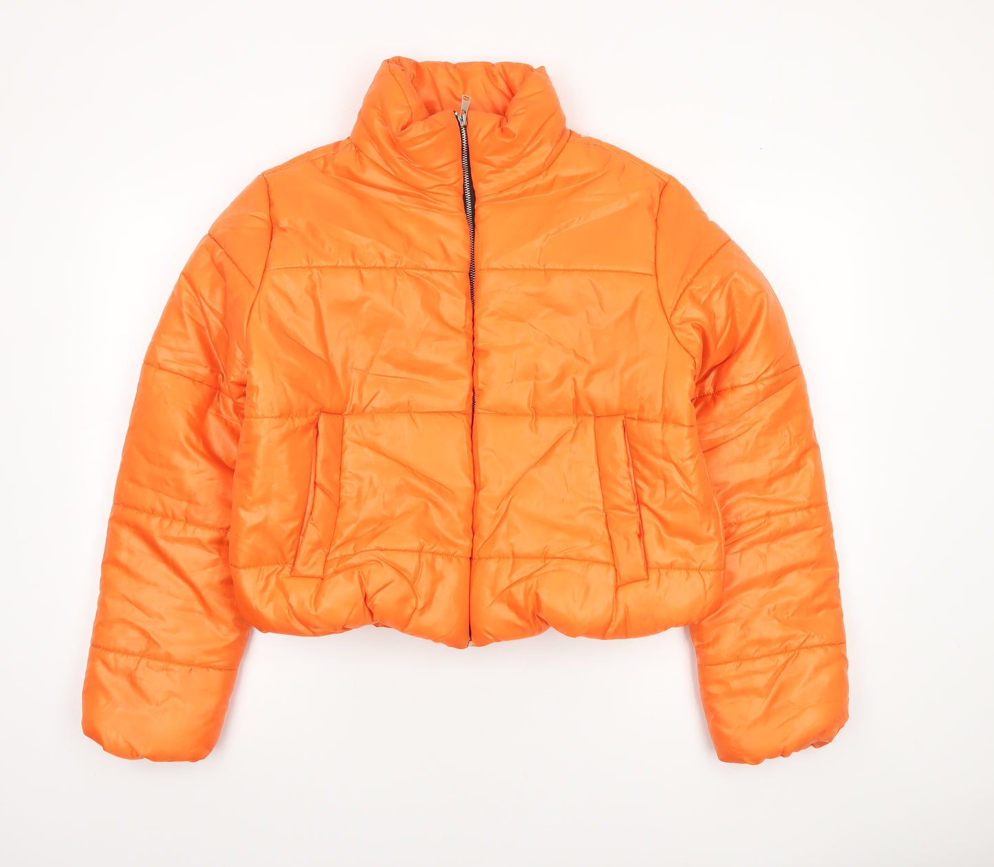 Rising Womens Orange Cropped Puffer Jacket Size L Winter Coat
