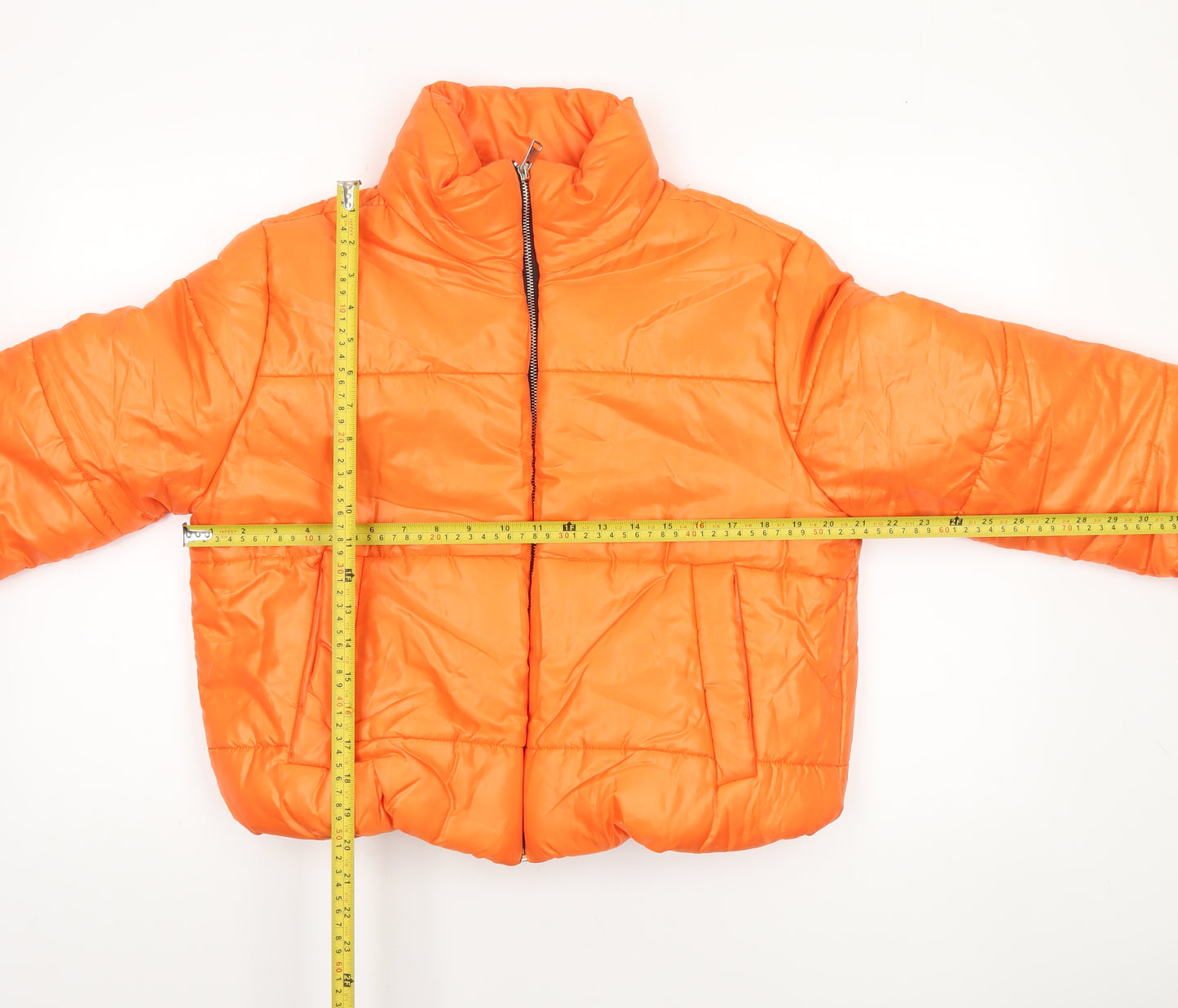 Rising Womens Orange Cropped Puffer Jacket Size L Winter Coat