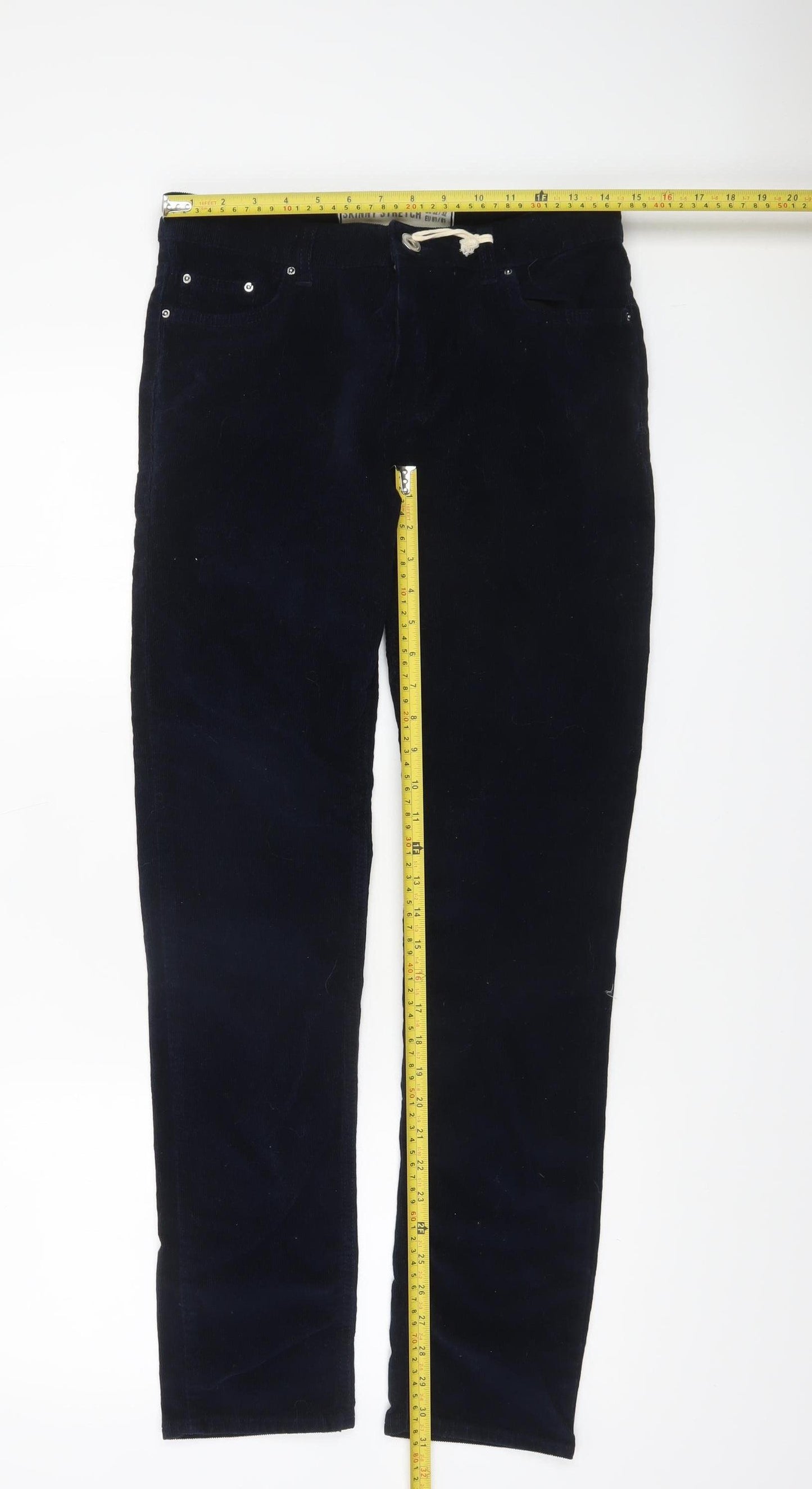 New Look Men Navy Blue Skinny Stretch Corduroy Trousers 32R