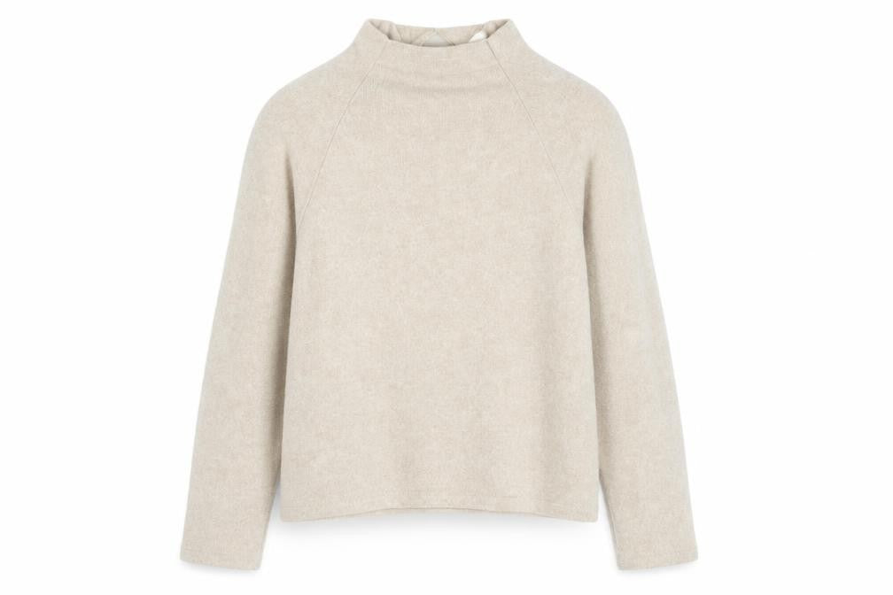 Front view of H&M Women’s Beige Mock Neck Knit jumper XS