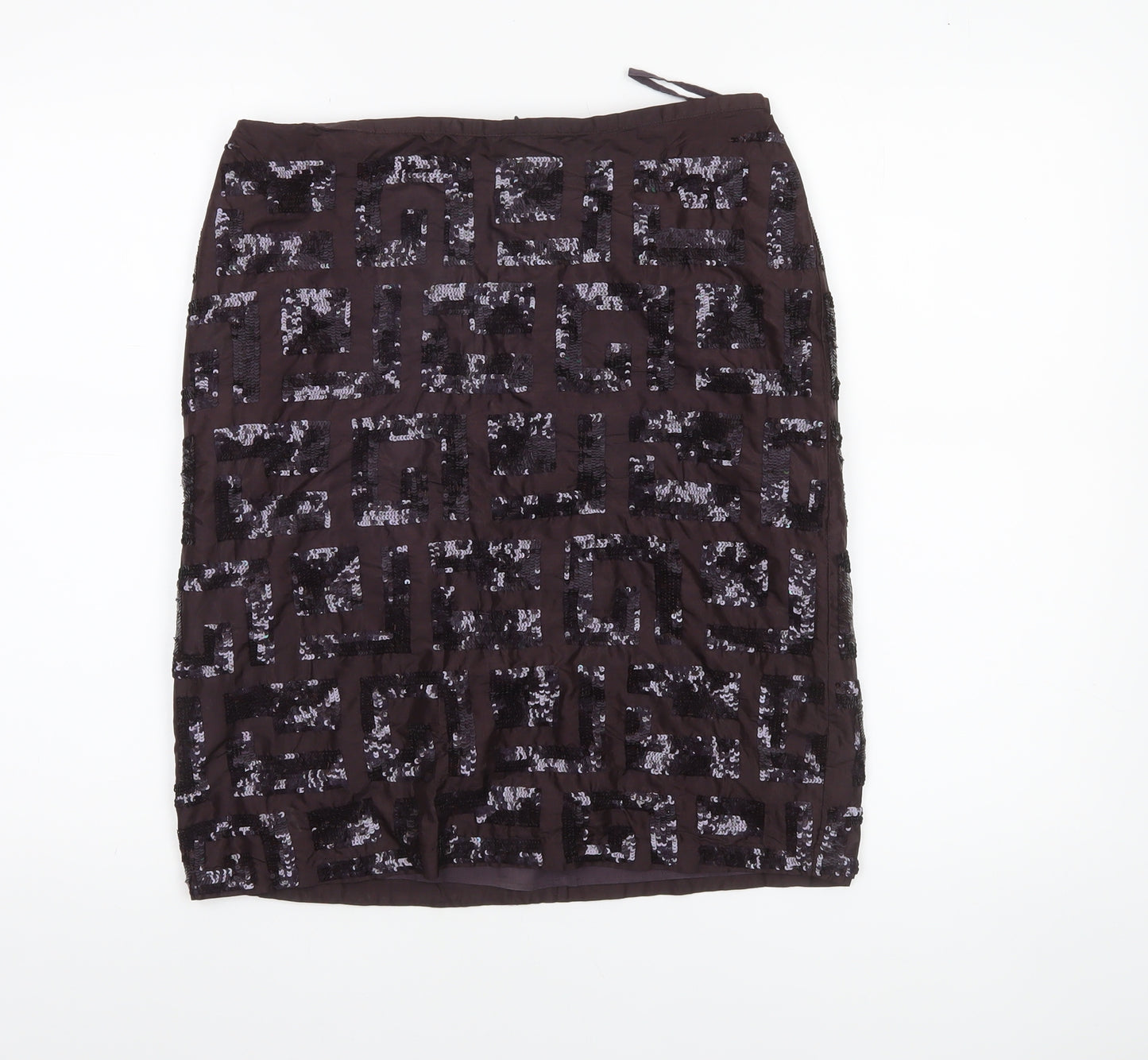 French Connection Women's Brown Sequin Silk Knee Length Pencil Skirt Size 12