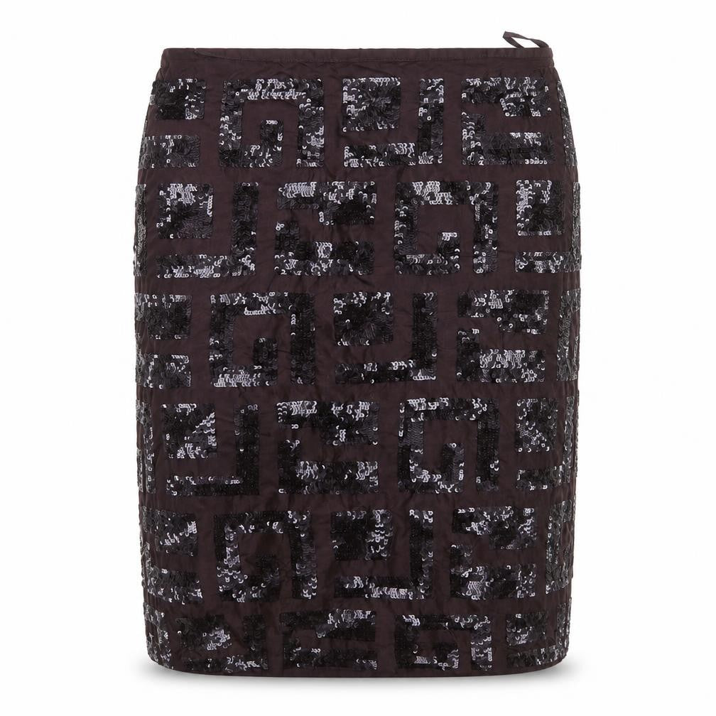 French Connection Women's Brown Sequin Silk Knee Length Pencil Skirt Size 12