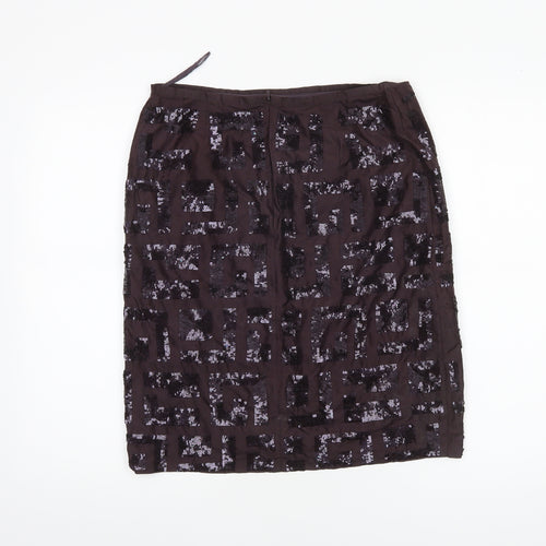 French Connection Women's Brown Sequin Silk Knee Length Pencil Skirt Size 12