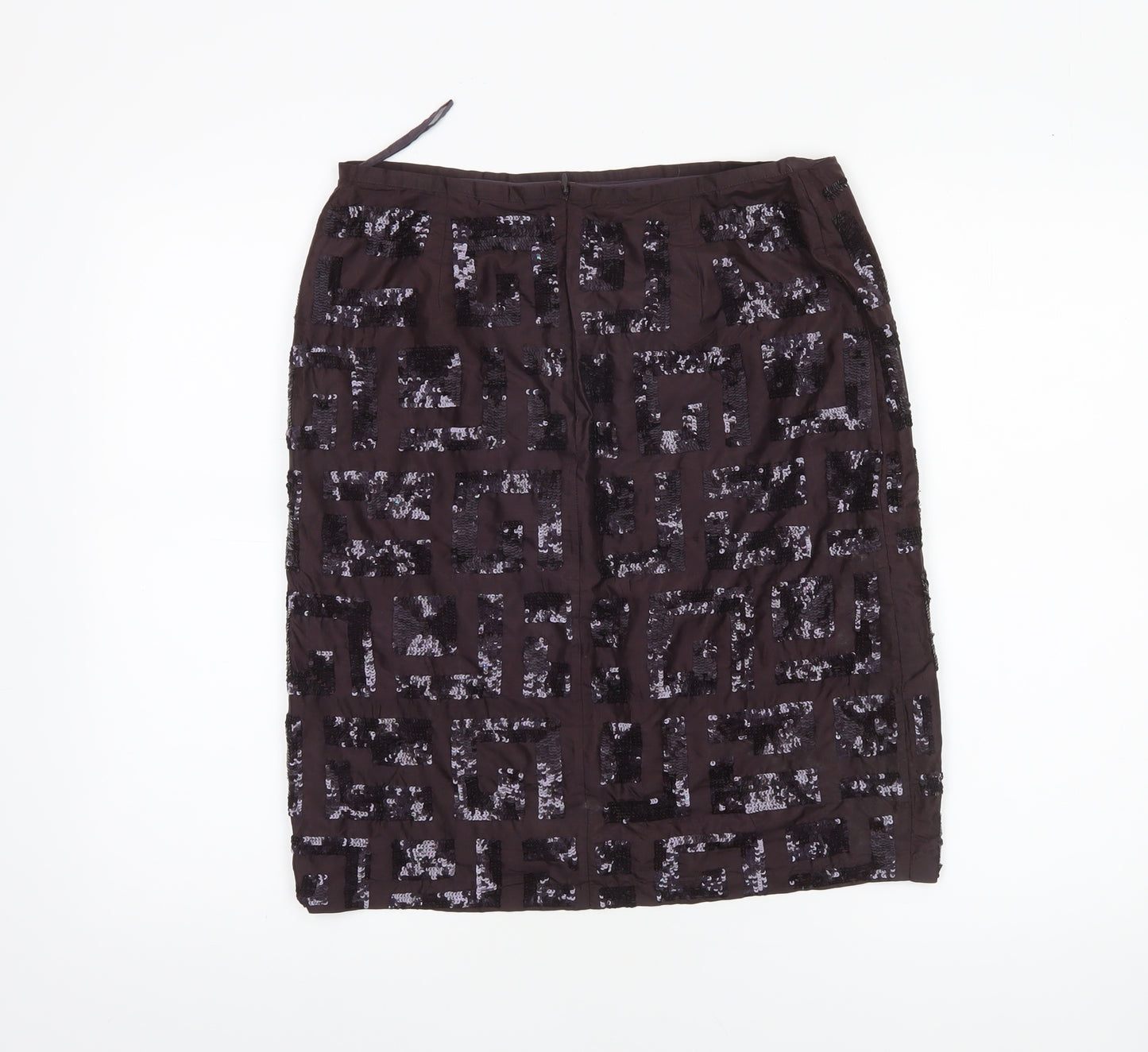 French Connection Women's Brown Sequin Silk Knee Length Pencil Skirt Size 12