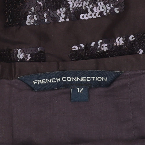 French Connection Women's Brown Sequin Silk Knee Length Pencil Skirt Size 12