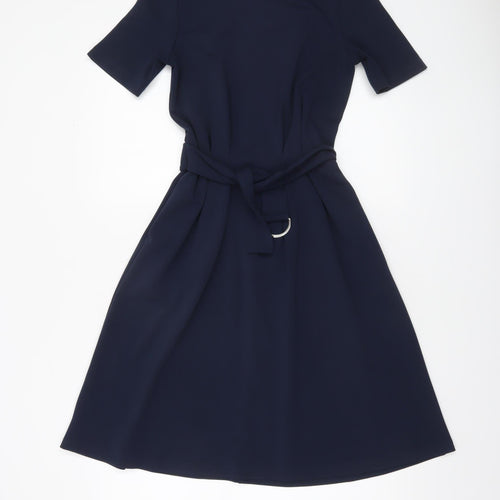 Warehouse Women Blue A-Line Knee Length Short Sleeve Dress UK 8
