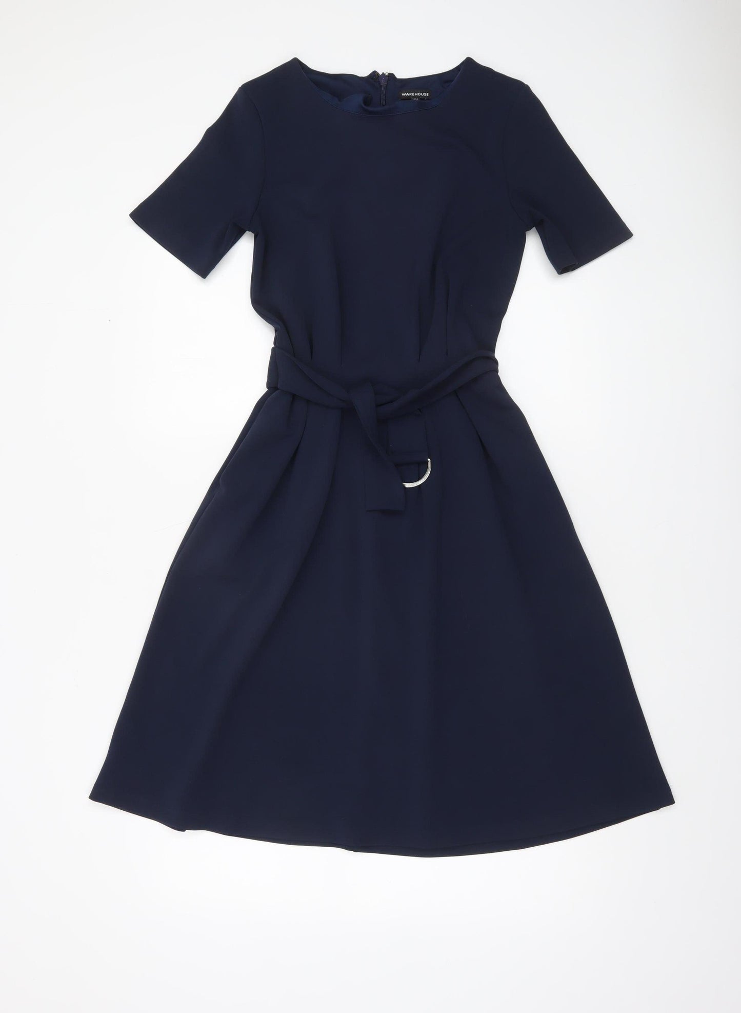 Warehouse Women Blue A-Line Knee Length Short Sleeve Dress UK 8
