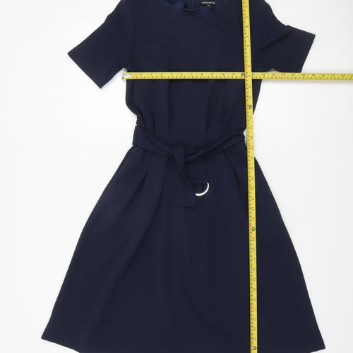 Warehouse Women Blue A-Line Knee Length Short Sleeve Dress UK 8