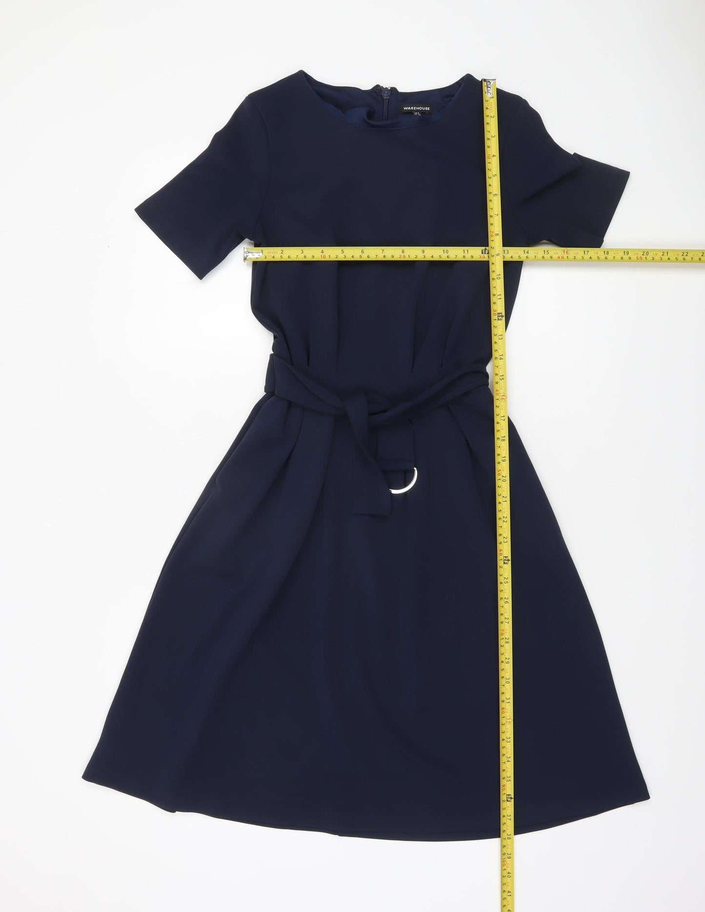 Warehouse Women Blue A-Line Knee Length Short Sleeve Dress UK 8