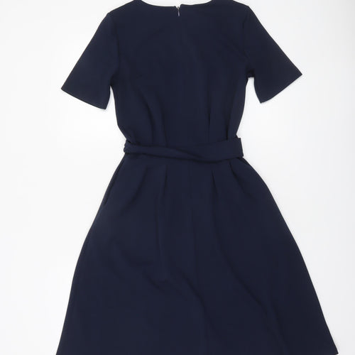 Warehouse Women Blue A-Line Knee Length Short Sleeve Dress UK 8
