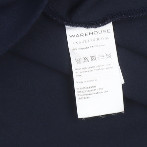 Warehouse Women Blue A-Line Knee Length Short Sleeve Dress UK 8