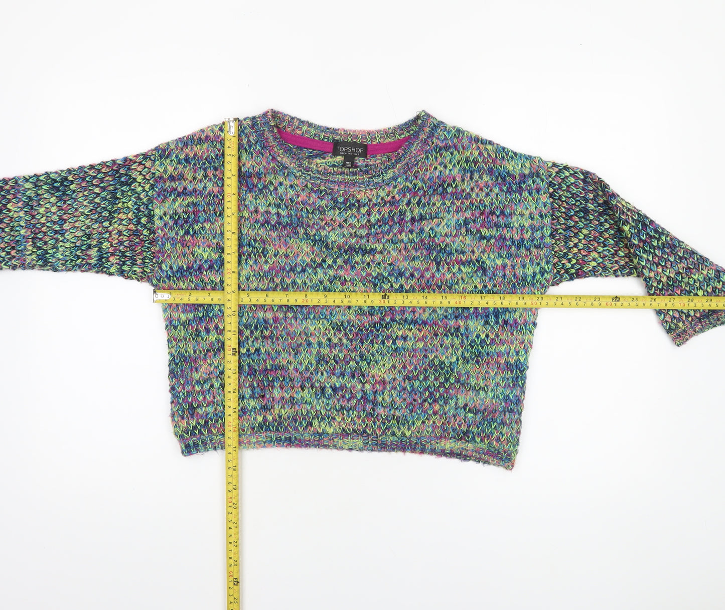 Topshop Women’s Multicoloured Chunky Knit Crew Neck Jumper Size 8