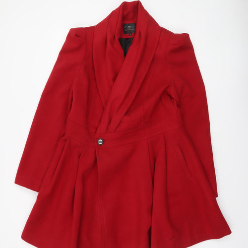 New Look Women Red Mid Length Coat Size 16 Buttoned Lined Overcoat