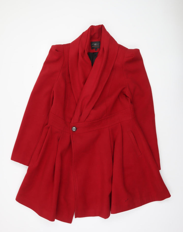 New Look Women Red Mid Length Coat Size 16 Buttoned Lined Overcoat