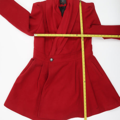 New Look Women Red Mid Length Coat Size 16 Buttoned Lined Overcoat