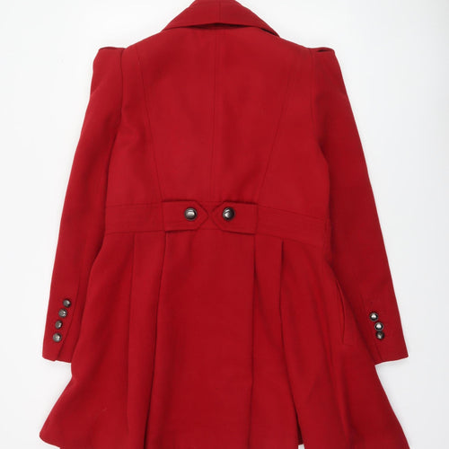 New Look Women Red Mid Length Coat Size 16 Buttoned Lined Overcoat