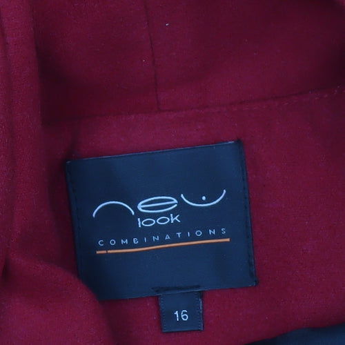 New Look Women Red Mid Length Coat Size 16 Buttoned Lined Overcoat