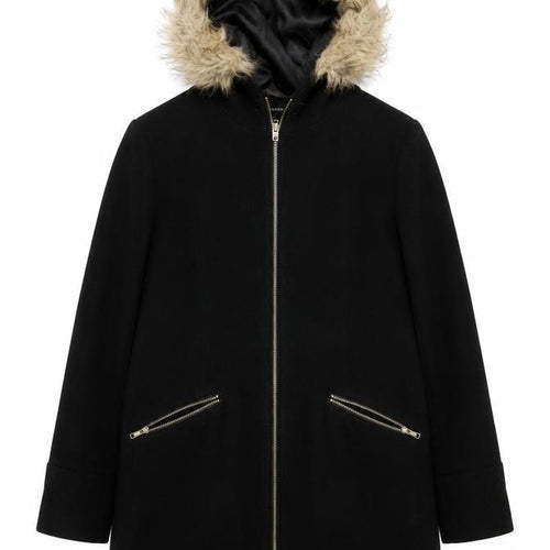 Therapy London Women’s Black Faux Fur Hooded Zip Mid-Length Coat Size 10