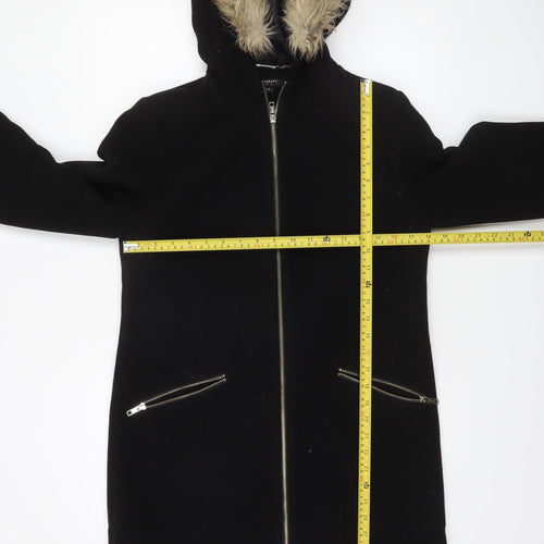 Therapy London Women’s Black Faux Fur Hooded Zip Mid-Length Coat Size 10